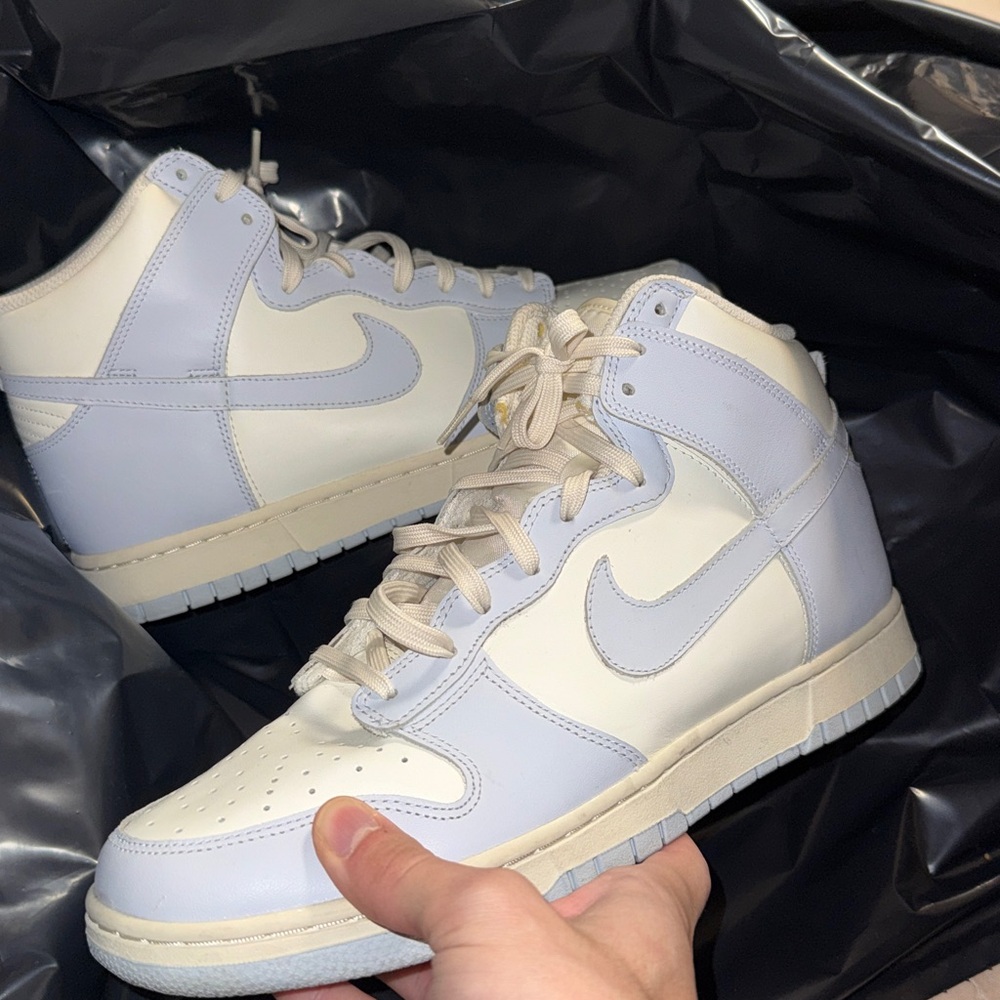 New Nike High-Top Dunks Sneakers in White and Light Blue